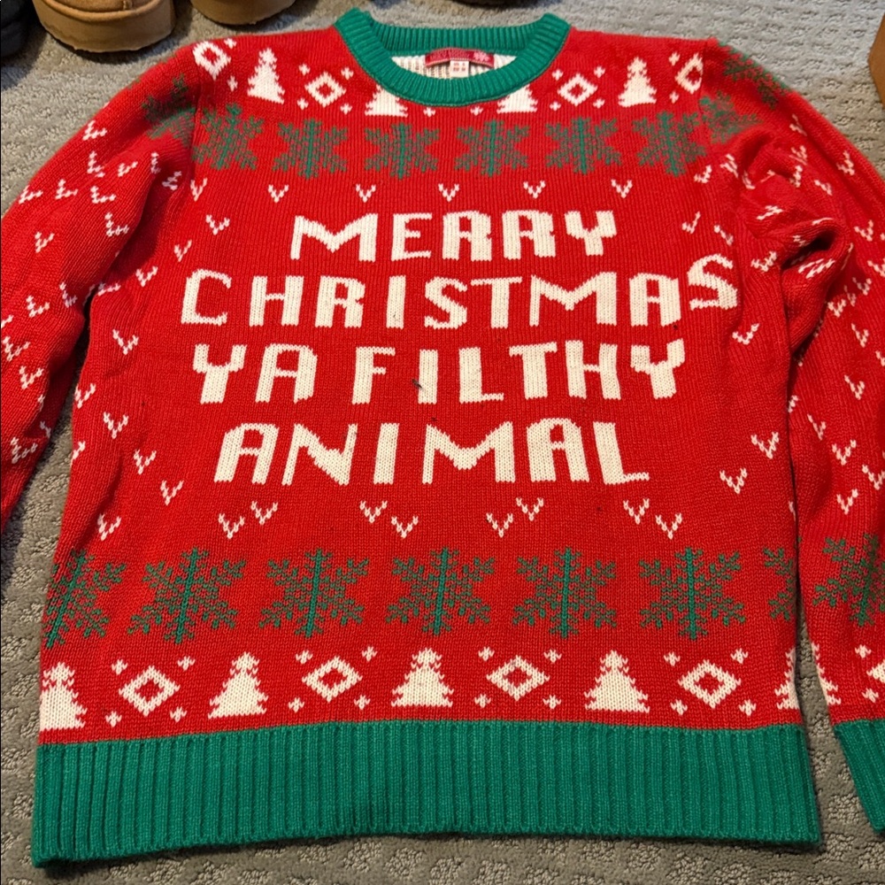 Red Christmas Sweater with Green Accents